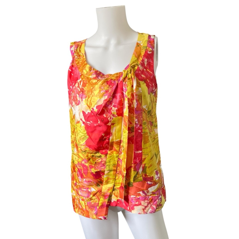 J Crew Colorful Silk Blouse Sleeveless Pink Yellow Lightweight Womens Size 2